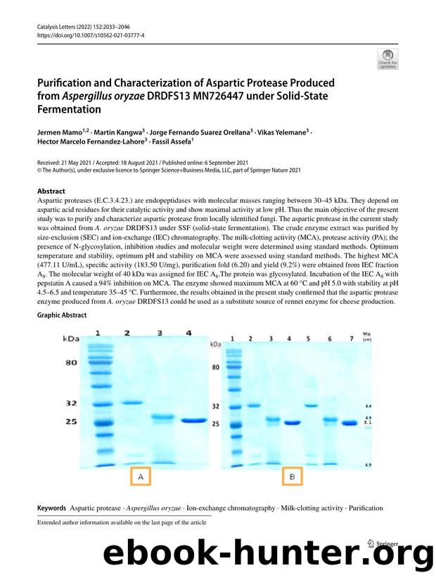 Purification and Characterization of Aspartic Protease Produced from Aspergillus oryzae DRDFS13 MN726447 under Solid-State Fermentation by unknow