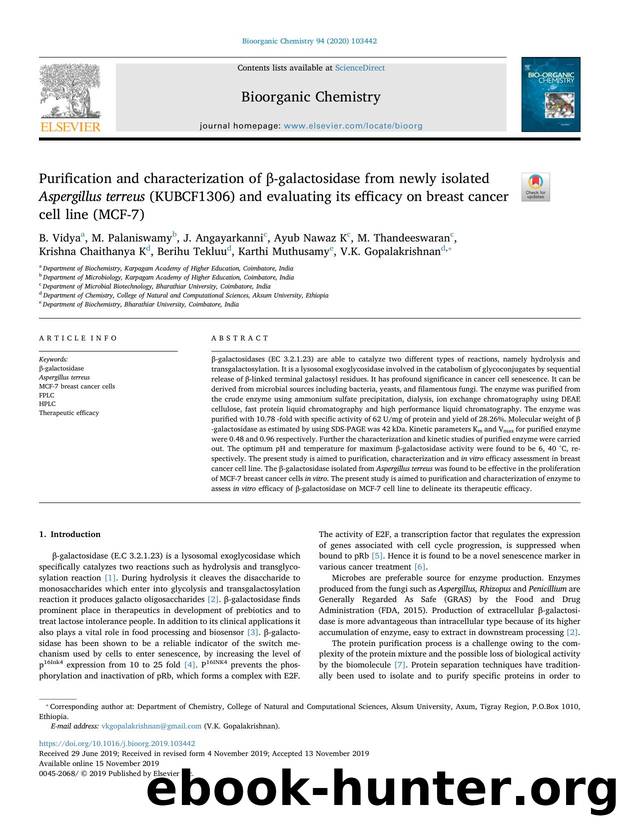 Purification and characterization of Î²-galactosidase from newly isolated Aspergillus terreus (KUBCF1306) and evaluating its efficacy on breast cancer cell line (MCF-7) by unknow