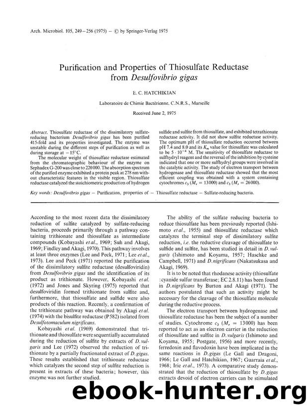 Purification and properties of thiosulfate reductase from <Emphasis Type="Italic">Desulfovibrio gigas<Emphasis> by Unknown