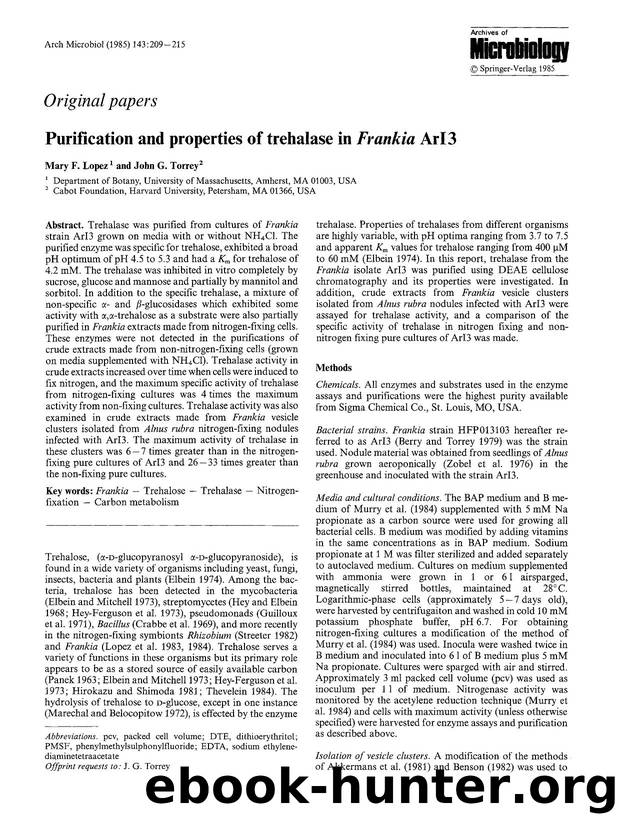 Purification and properties of trehalase in <Emphasis Type="Italic">Frankia<Emphasis> ArI3 by Unknown