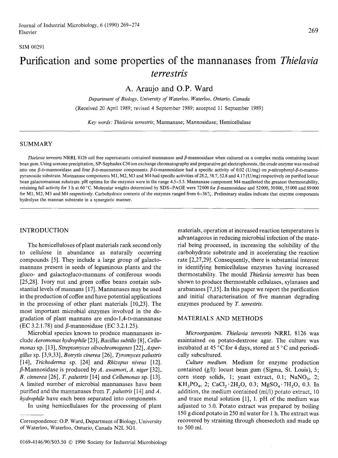 Purification and some properties of the mannanases from <Emphasis Type="Italic">Thielavia terrestris <Emphasis> by Unknown