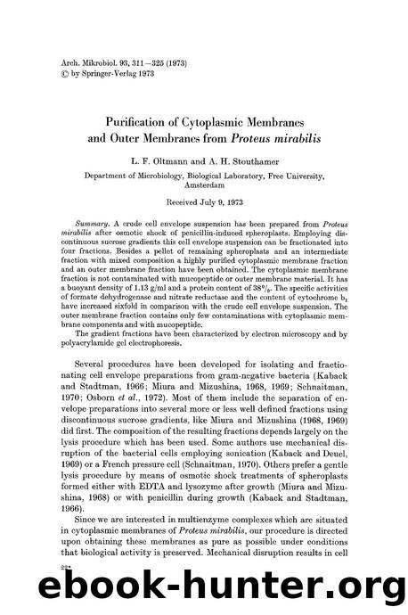 Purification of cytoplasmic membranes and outer membranes from <Emphasis Type="Italic">Proteus mirabilis<Emphasis> by Unknown
