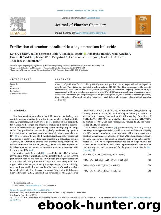 Purification of uranium tetrafluoride using ammonium bifluoride by Kyle R. Foster