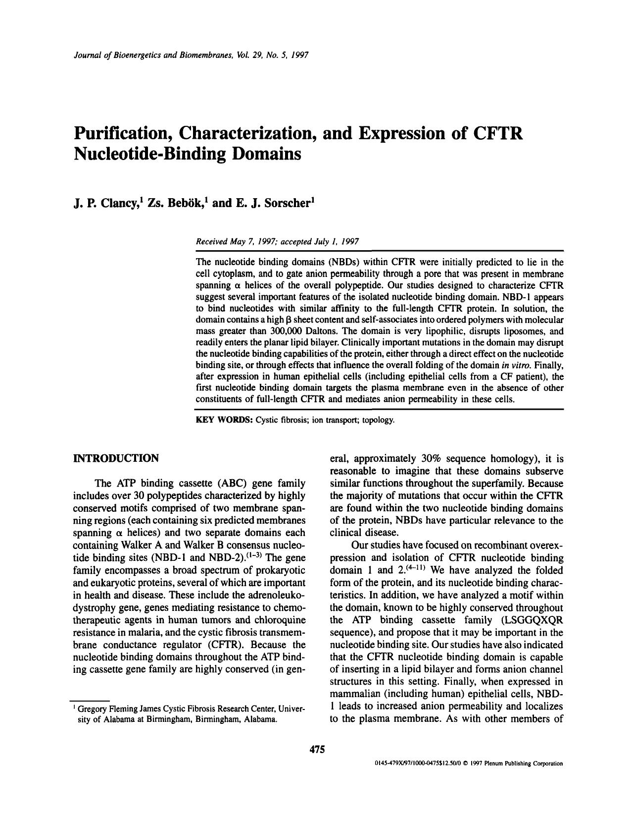 Purification, Characterization, and Expression of CFTR Nucleotide-Binding Domains by Unknown