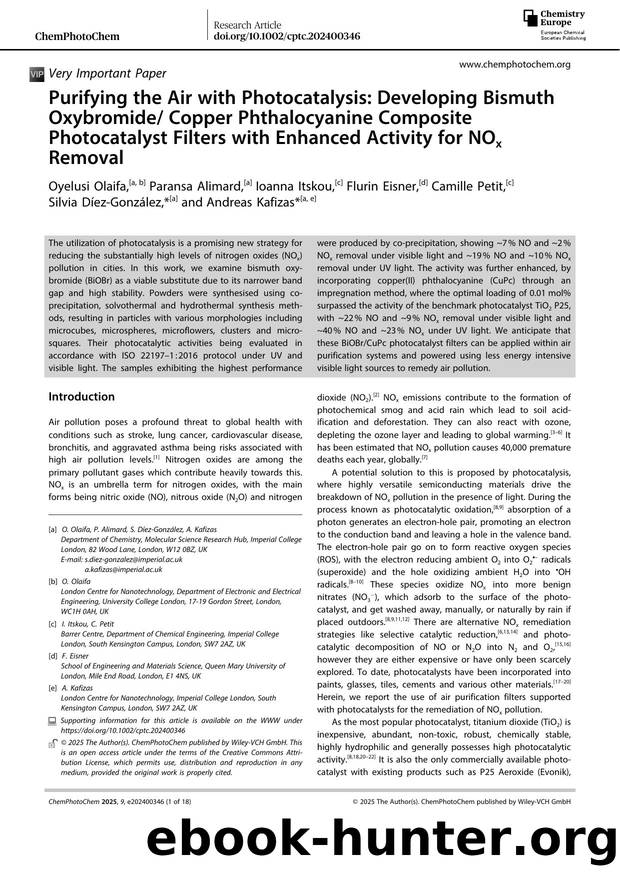 Purifying the Air with Photocatalysis: Developing Bismuth Oxybromide Copper Phthalocyanine Composite Photocatalyst Filters with Enhanced Activity for NOx Removal by unknow