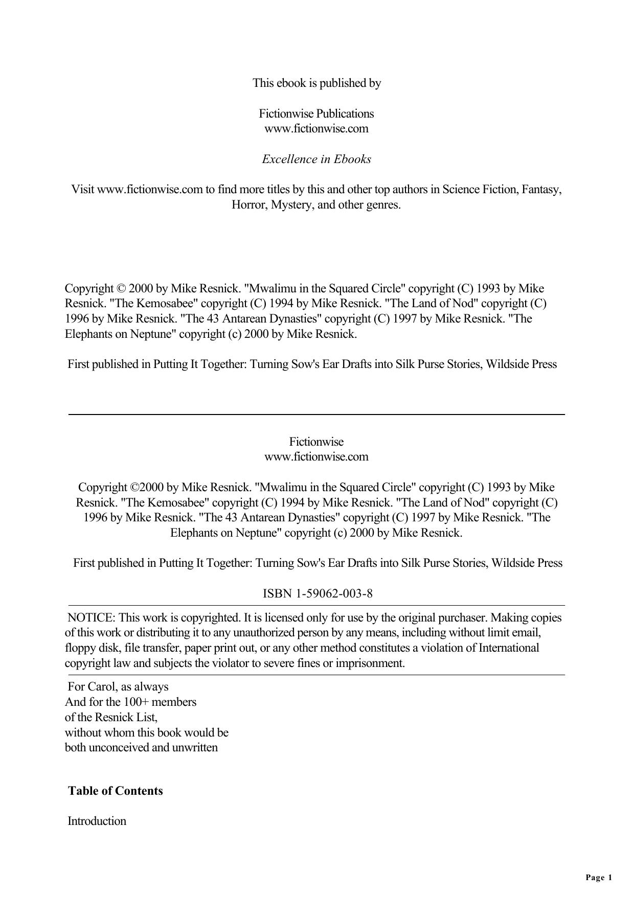 Putting It Together; Turning Sow's Ear Drafts into Silk Purse Stories by Resnick Mike