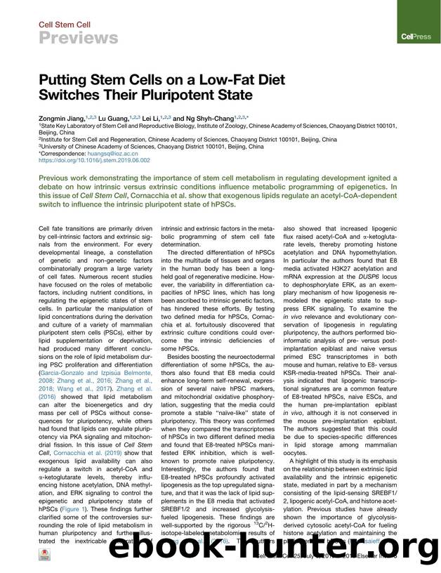 Putting Stem Cells on a Low-Fat Diet Switches Their Pluripotent State by Zongmin Jiang & Lu Guang & Lei Li & Ng Shyh-Chang
