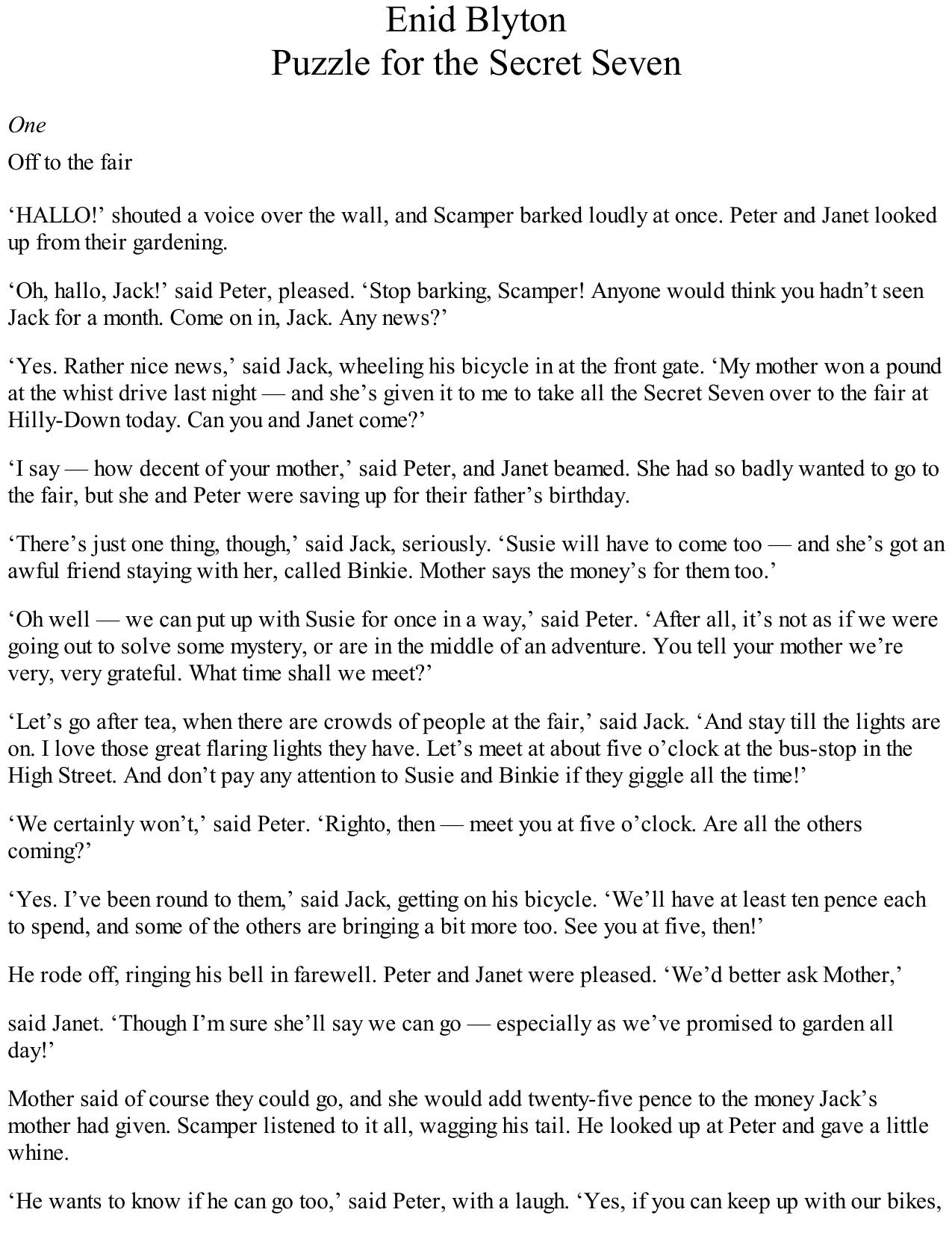 Puzzle for the Secret Seven by Enid Blyton