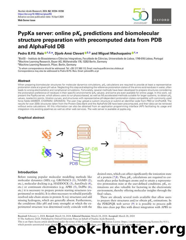 PypKa server: online pKa predictions and biomolecular structure preparation with precomputed data from PDB and AlphaFold DB by Pedro BPS Reis & Djork-Arné Clevert & Miguel Machuqueiro
