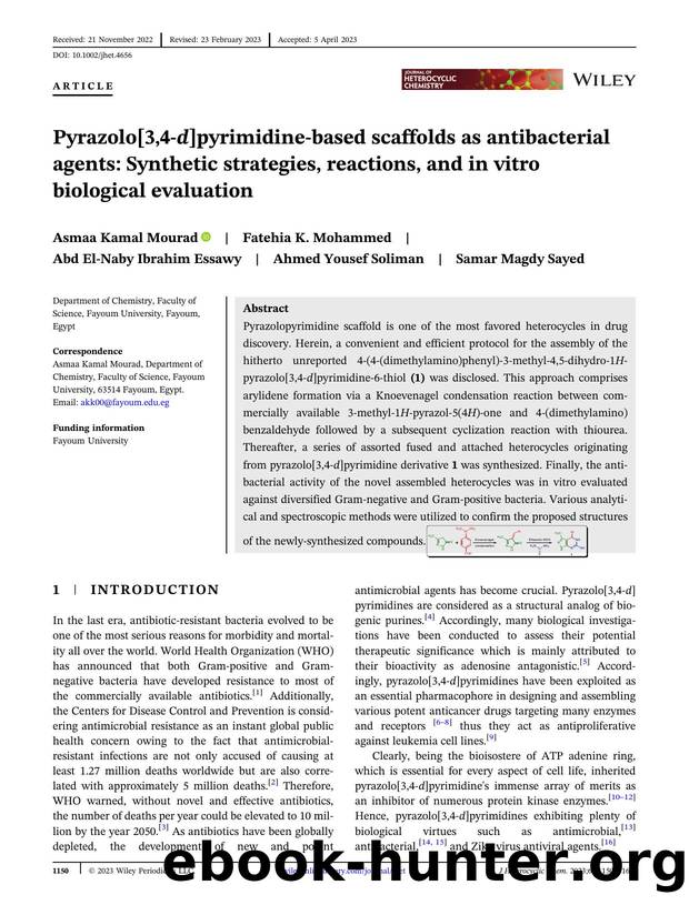 Pyrazolo[3,4âd]pyrimidine Based Scaffolds as Antibacterial Agents: Synthetic Strategies, Reactions, and in vitro Biological Evaluation by Unknown