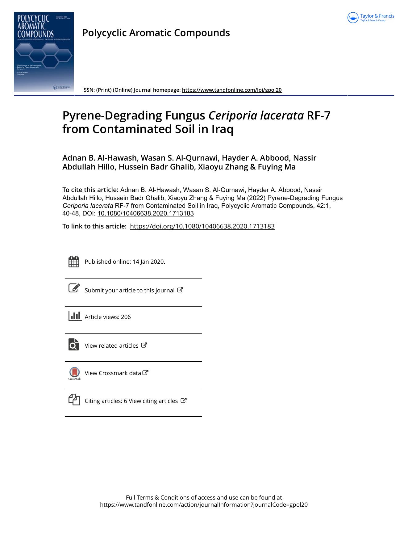 Pyrene-Degrading Fungus Ceriporia lacerata RF-7 from Contaminated Soil in Iraq by unknow