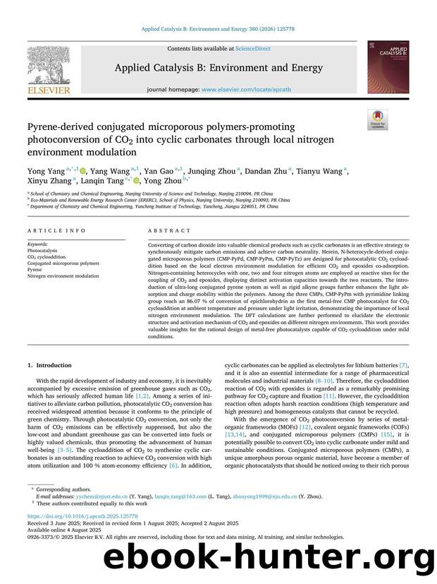 Pyrene-derived conjugated microporous polymers-promoting photoconversion of CO2 into cyclic carbonates through local nitrogen environment modulation by unknow
