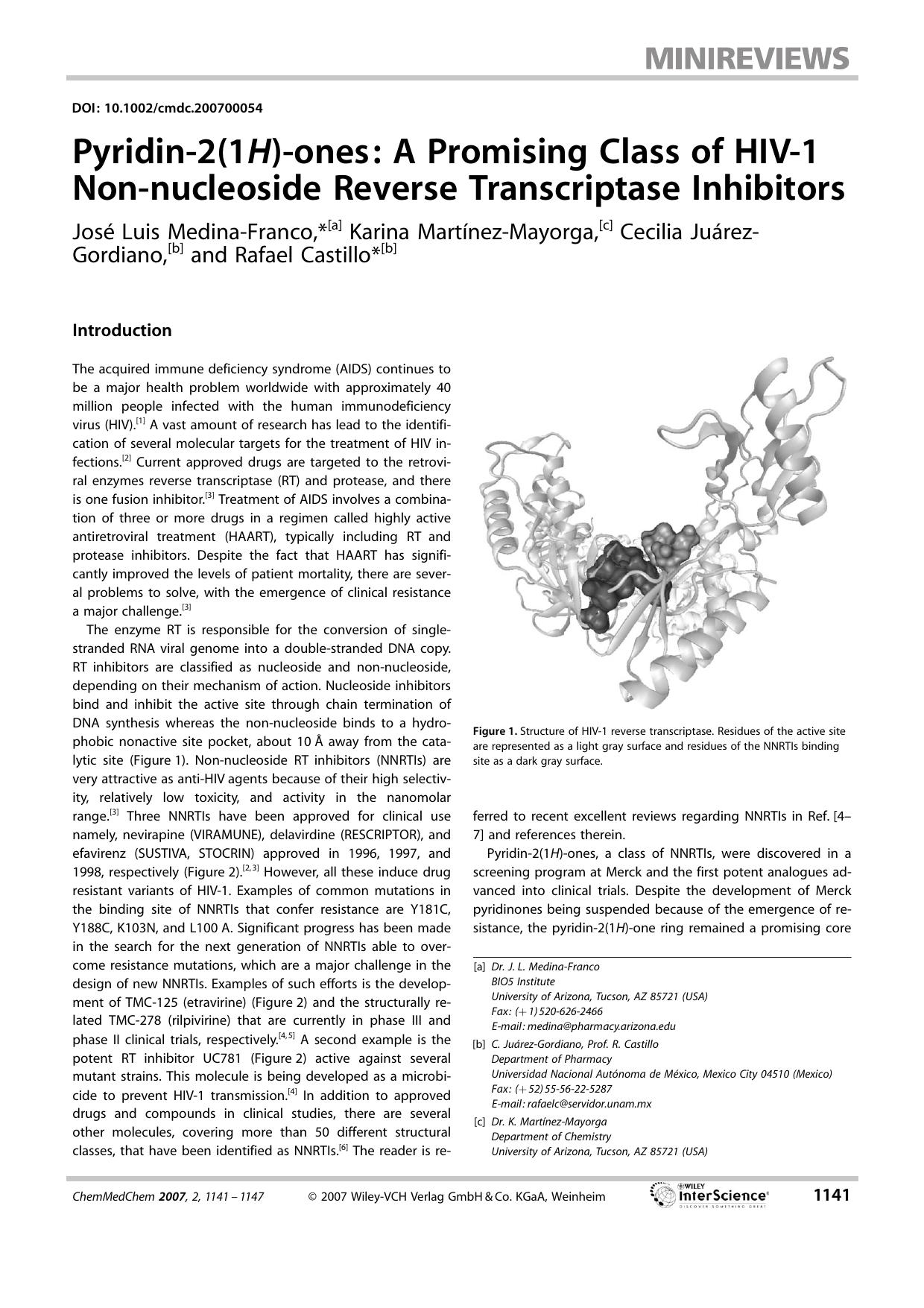 Pyridin-2(1H)-ones: A Promising Class of HIV-1 Non-nucleoside Reverse Transcriptase Inhibitors by Unknown