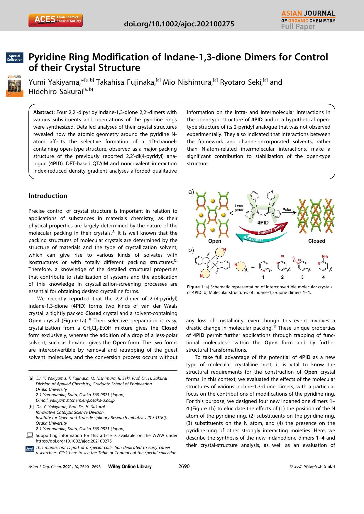 Pyridine Ring Modification of Indaneâ1,3âdione Dimers for Control of their Crystal Structure by Unknown