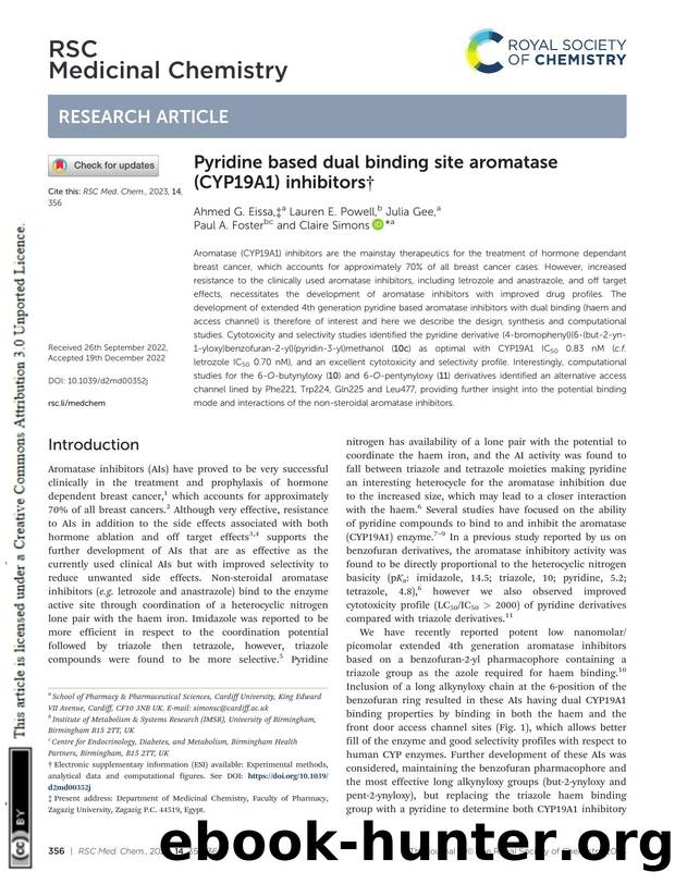 Pyridine based dual binding site aromatase (CYP19A1) inhibitors by Ahmed G. Eissa & Lauren E. Powell & Julia Gee & Paul A. Foster & Claire Simons