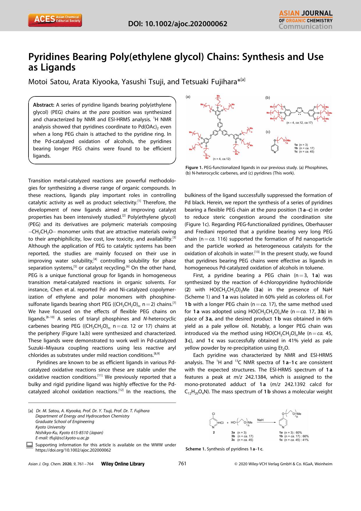 Pyridines Bearing Poly(ethylene glycol) Chains: Synthesis and Use as Ligands by Unknown