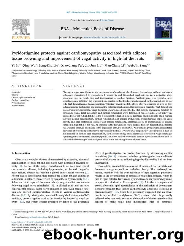 Pyridostigmine protects against cardiomyopathy associated with adipose tissue browning and improvement of vagal activity in high-fat diet rats by Yi Lu & Qing Wu & Long-Zhu Liu & Xiao-Jiang Yu & Jin-Jun Liu & Man-Xiang Li & Wei-Jin Zang