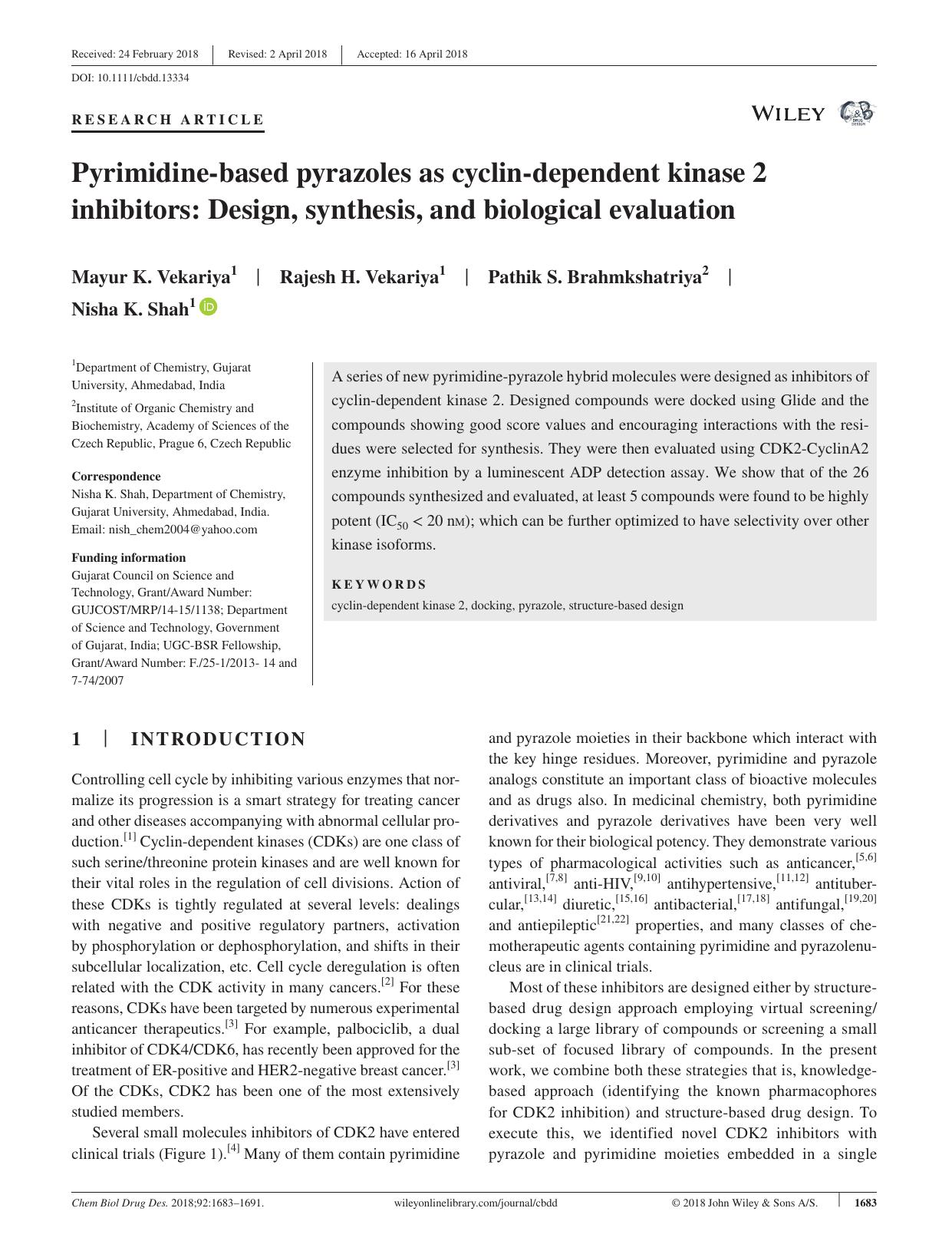Pyrimidine‐based pyrazoles as cyclin‐dependent kinase 2 inhibitors: Design, synthesis, and biological evaluation by unknow