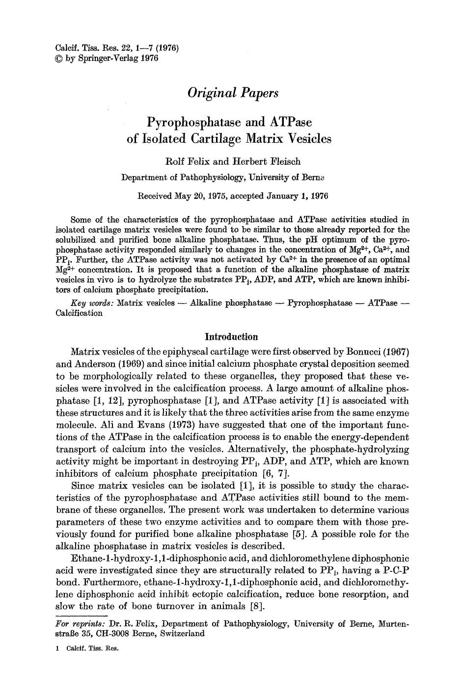 Pyrophosphatase and ATPase of isolated cartilage matrix vesicles by Unknown