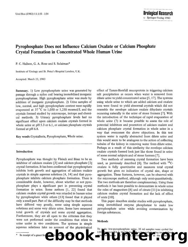 Pyrophosphate does not influence calcium oxalate or calcium phosphate crystal formation in concentrated whole human urine by Unknown