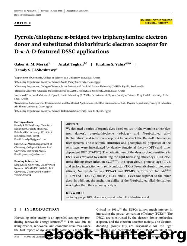 Pyrrolethiophene Ï-bridged two triphenylamine electron donor and substituted thiobarbituric electron acceptor for D-Ï-A-D featured DSSC applications by Unknown