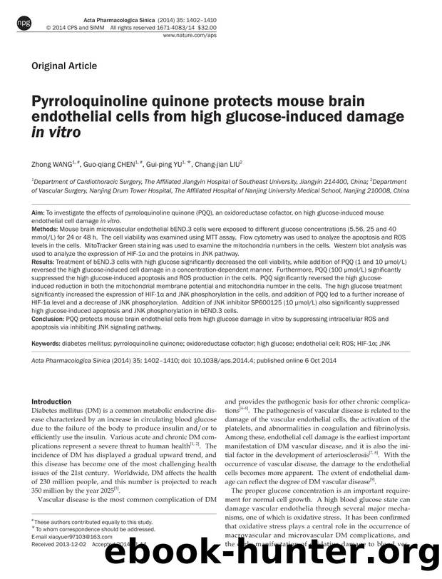 Pyrroloquinoline quinone protects mouse brain endothelial cells from high glucose-induced damage in vitro by Zhong Wang & Guo-qiang Chen & Gui-ping Yu & Chang-jian Liu