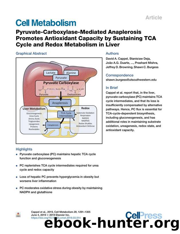 Pyruvate-Carboxylase-Mediated Anaplerosis Promotes Antioxidant Capacity by Sustaining TCA Cycle and Redox Metabolism in Liver by unknow