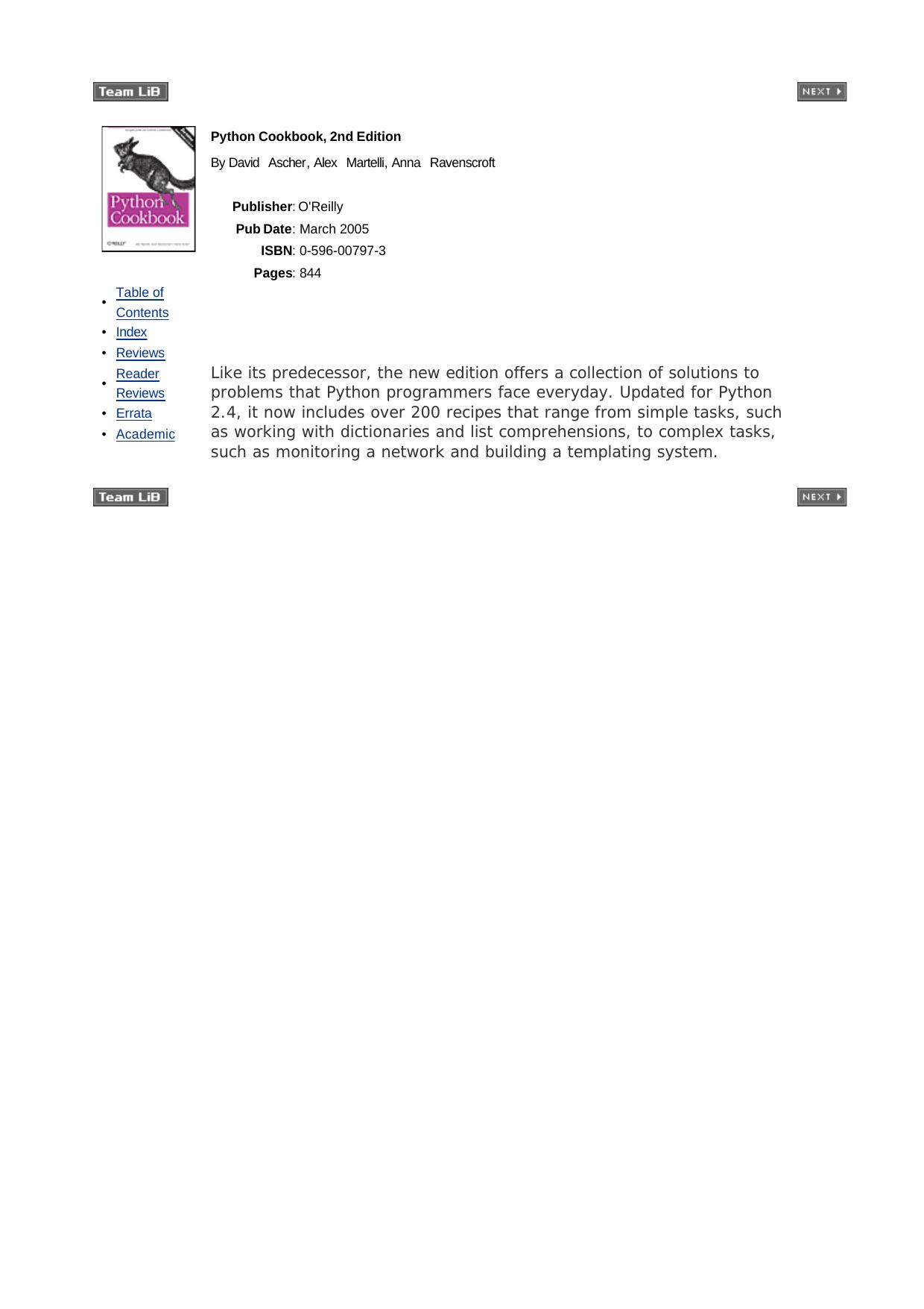 Python Cookbook, 2nd Edition (2005) by Unknown