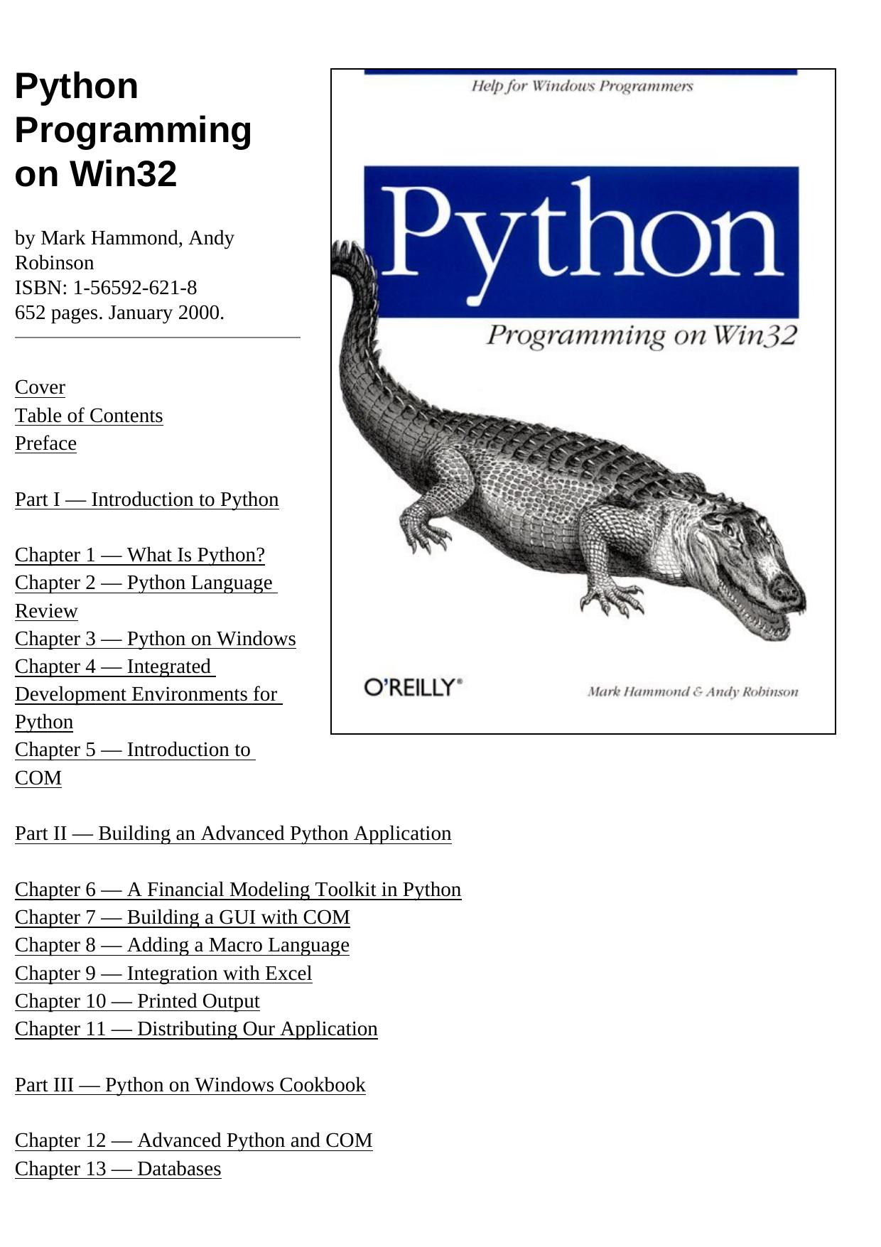 Python Programming on Win32 by Unknown
