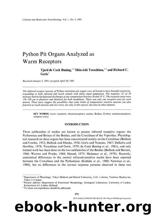 Python pit organs analyzed as warm receptors by Unknown