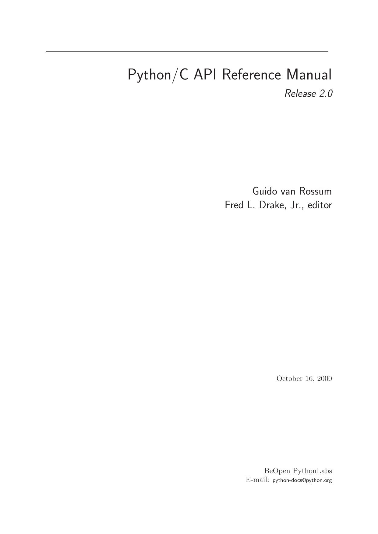 Python/C API Reference Manual by Van Rossum G. Drake F.L