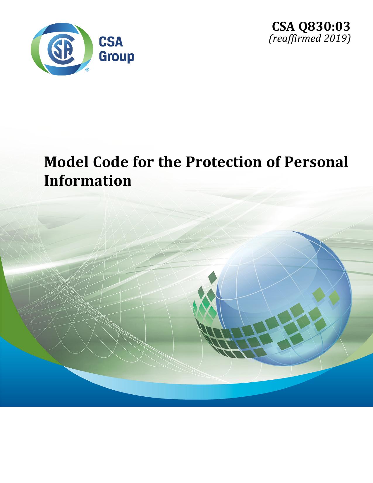 Q830-03, Model Code for the Protection of Personal Information by CSA Group