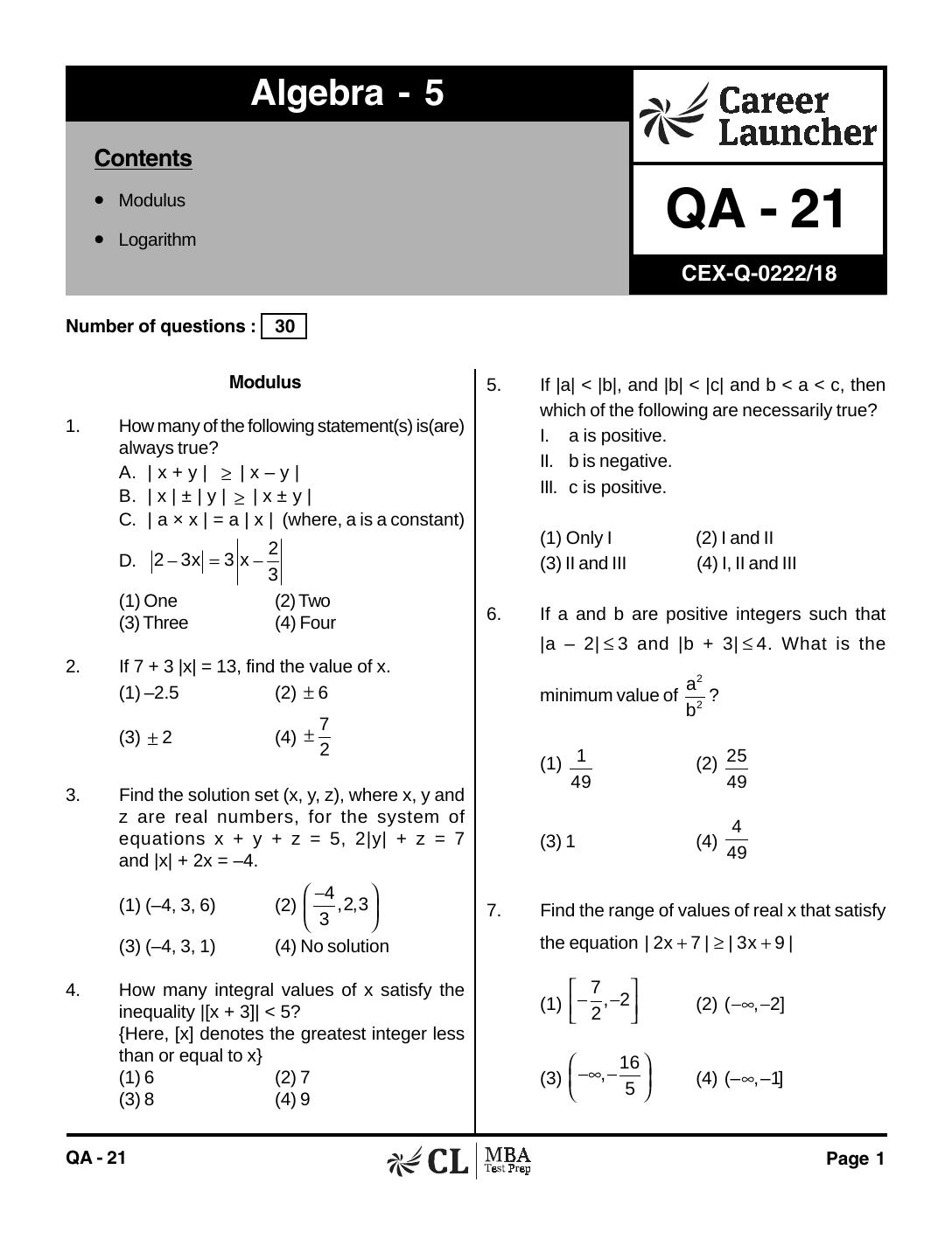 QA-21 Algebra 5 with Solutions by pdf