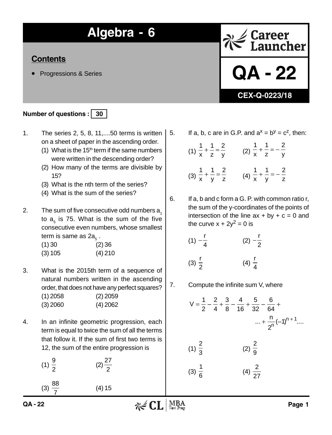 QA-22 Algebra 6 with Solutions by pdf