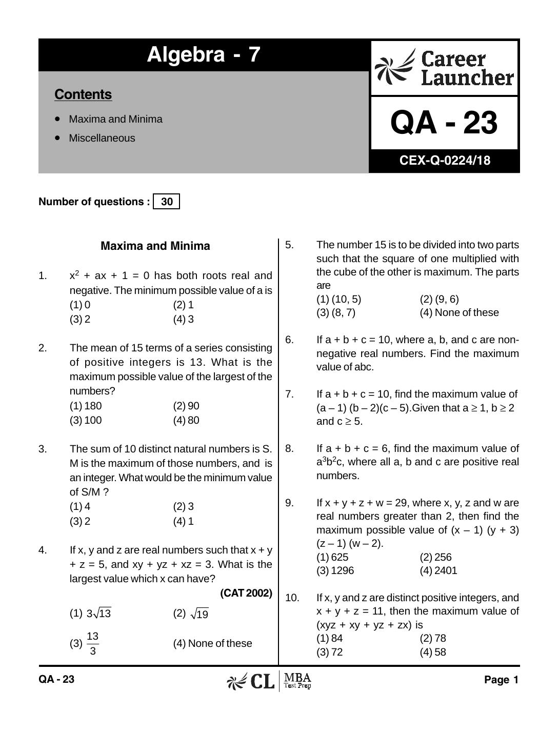 QA-23 Algebra 7 with Solutions by pdf