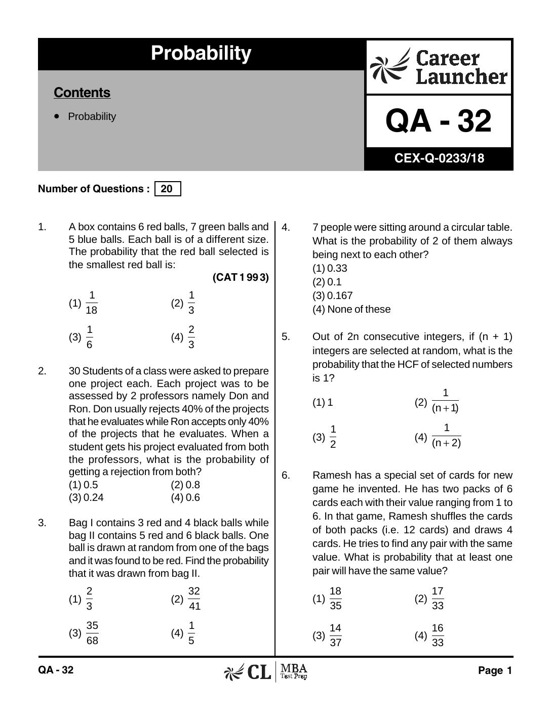 QA-32 Probability with Solutions by pdf