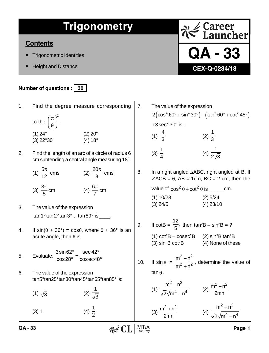 QA-33 Trigonometry with Solutions by pdf