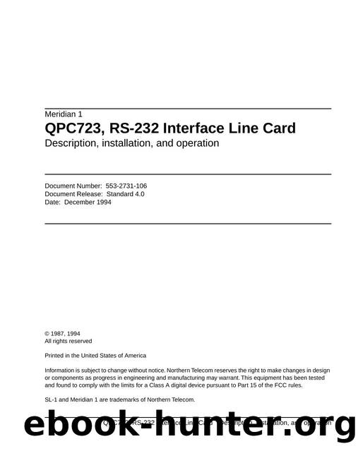 QPC723, RS-232 Interface Line Card Description, installation and operation by Unknown