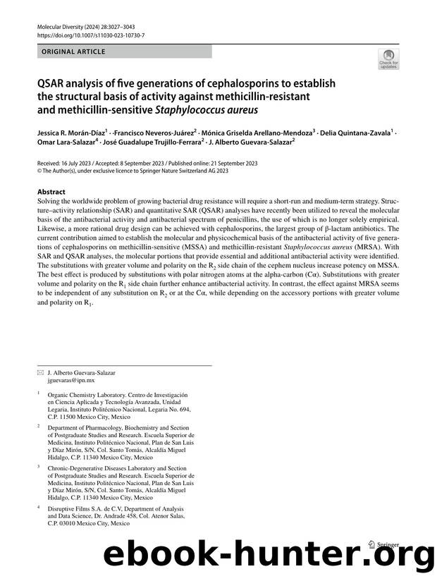 QSAR analysis of five generations of cephalosporins to establish the structural basis of activity against methicillin-resistant and methicillin-sensitive Staphylococcus aureus by unknow