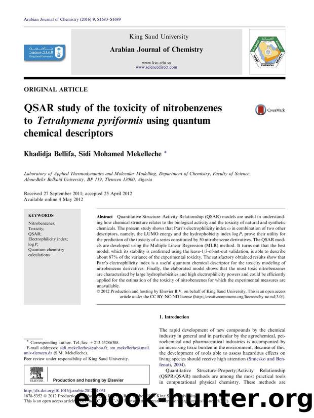 QSAR study of the toxicity of nitrobenzenes to Tetrahymena pyriformis using quantum chemical descriptors by Khadidja Bellifa & Sidi Mohamed Mekelleche