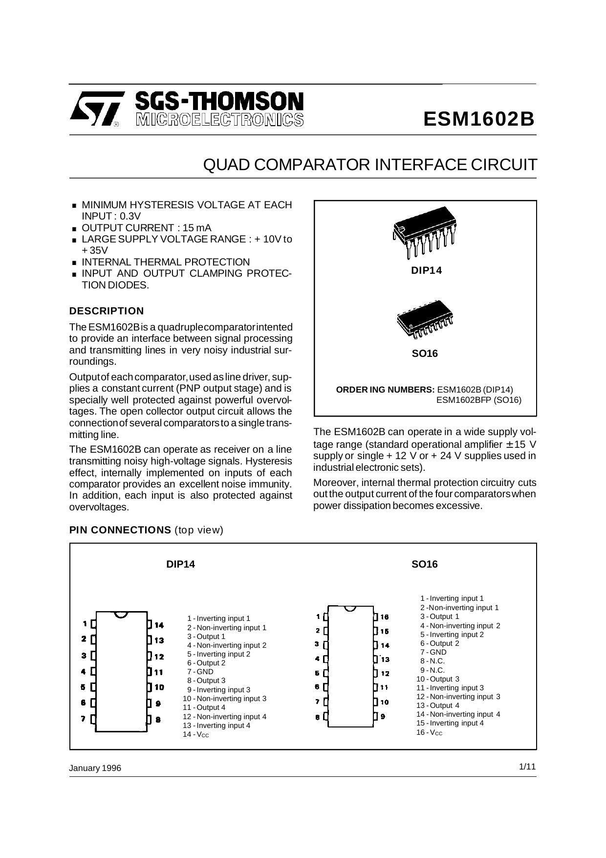QUAD COMPARATOR INTERFACE CIRCUIT by SGS-THOMSON Microelectronics