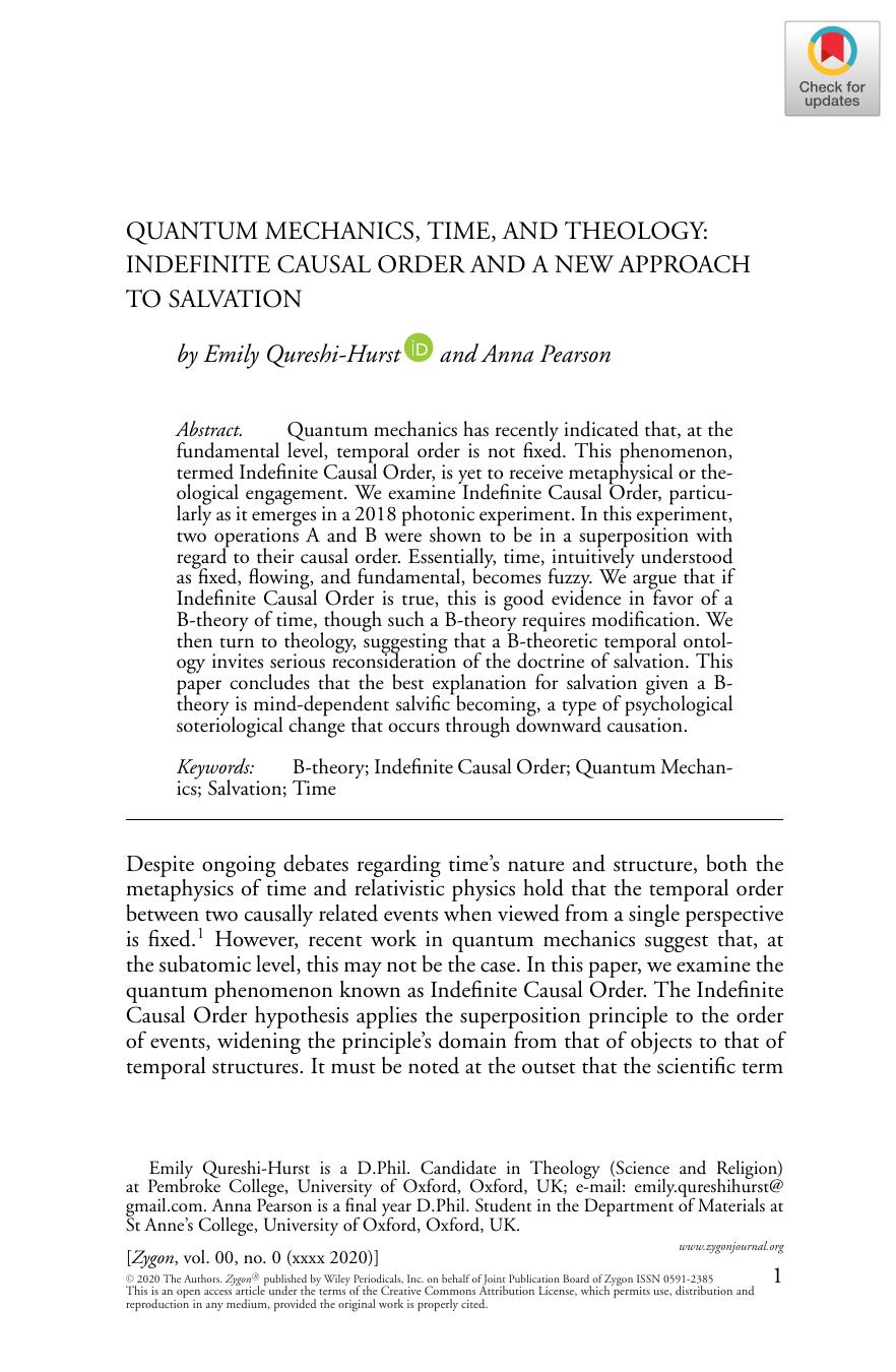 QUANTUM MECHANICS, TIME, AND THEOLOGY: INDEFINITE CAUSAL ORDER AND A NEW APPROACH TO SALVATION by Unknown