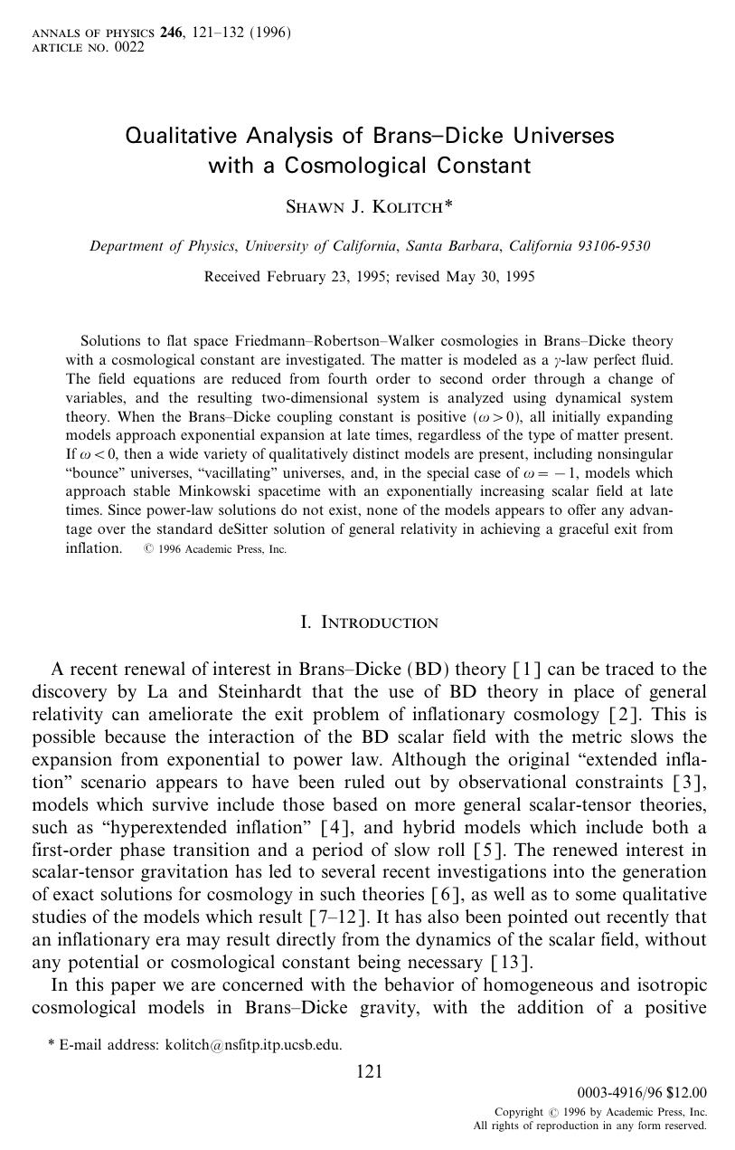 Qualitative Analysis of Brans-Dicke Universes with a Cosmological Constant by Kolitch S. J