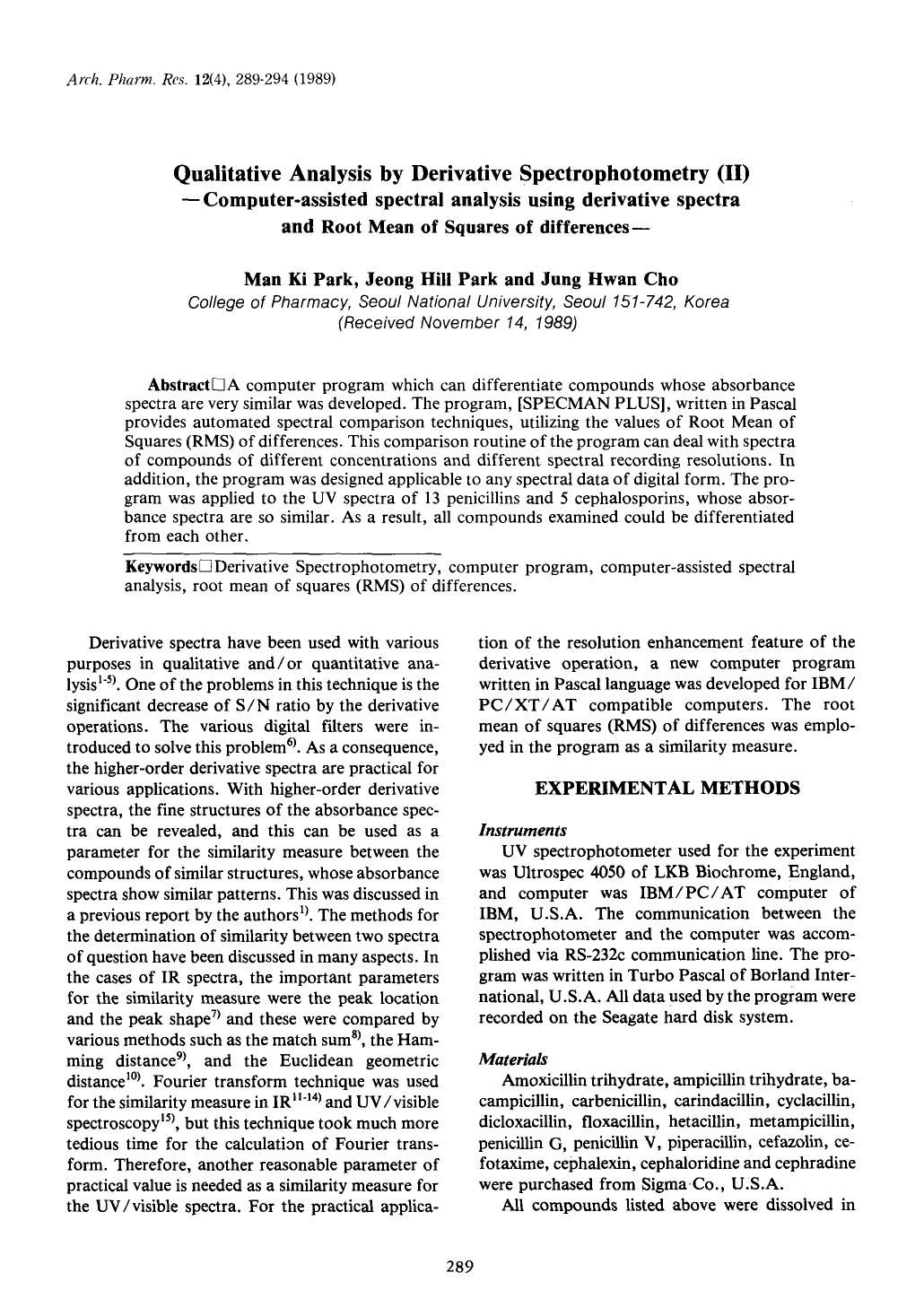 Qualitative analysis by derivative spectrophotometry (II) by Unknown