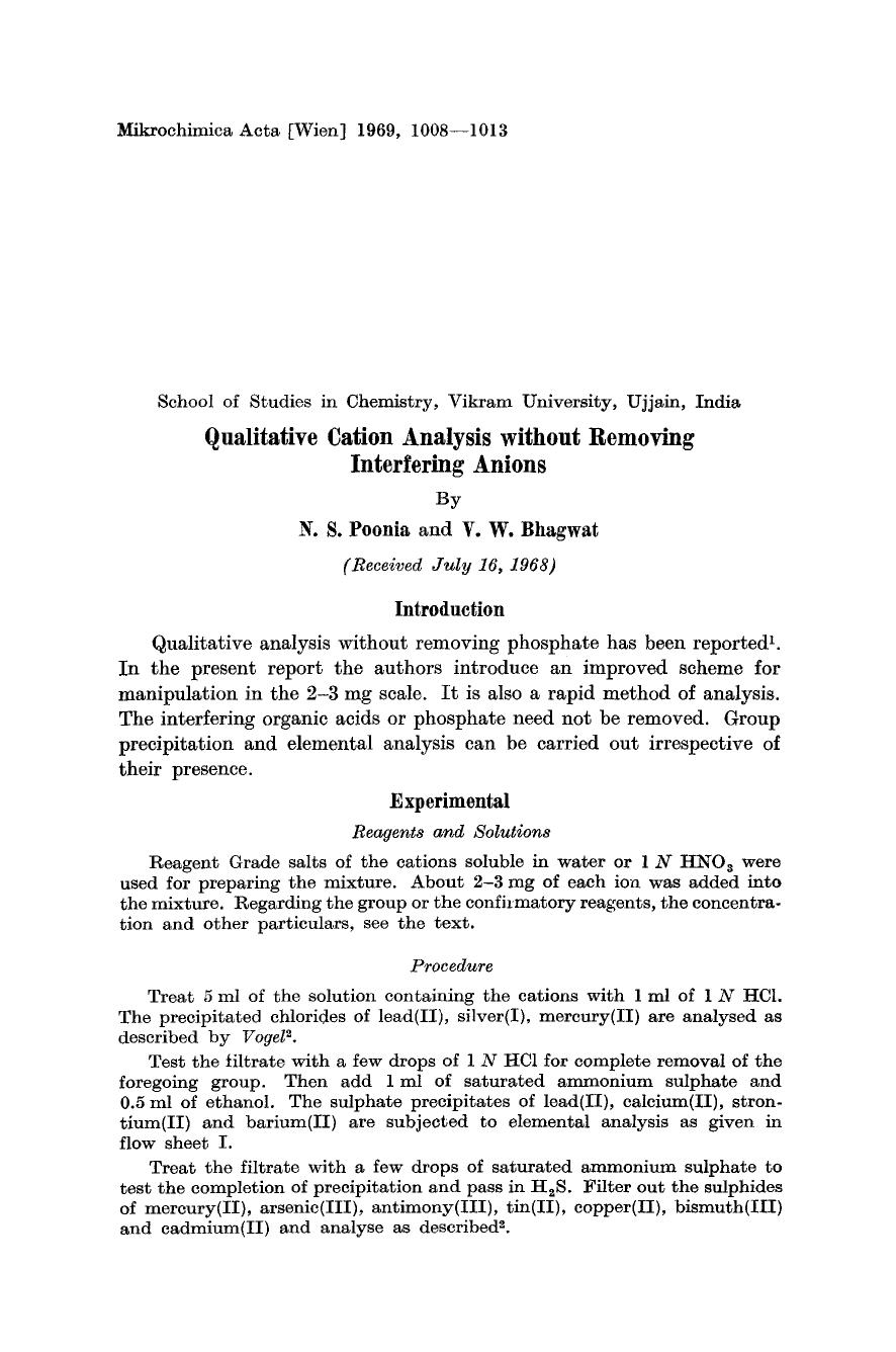 Qualitative cation analysis without removing interfering anions by Unknown