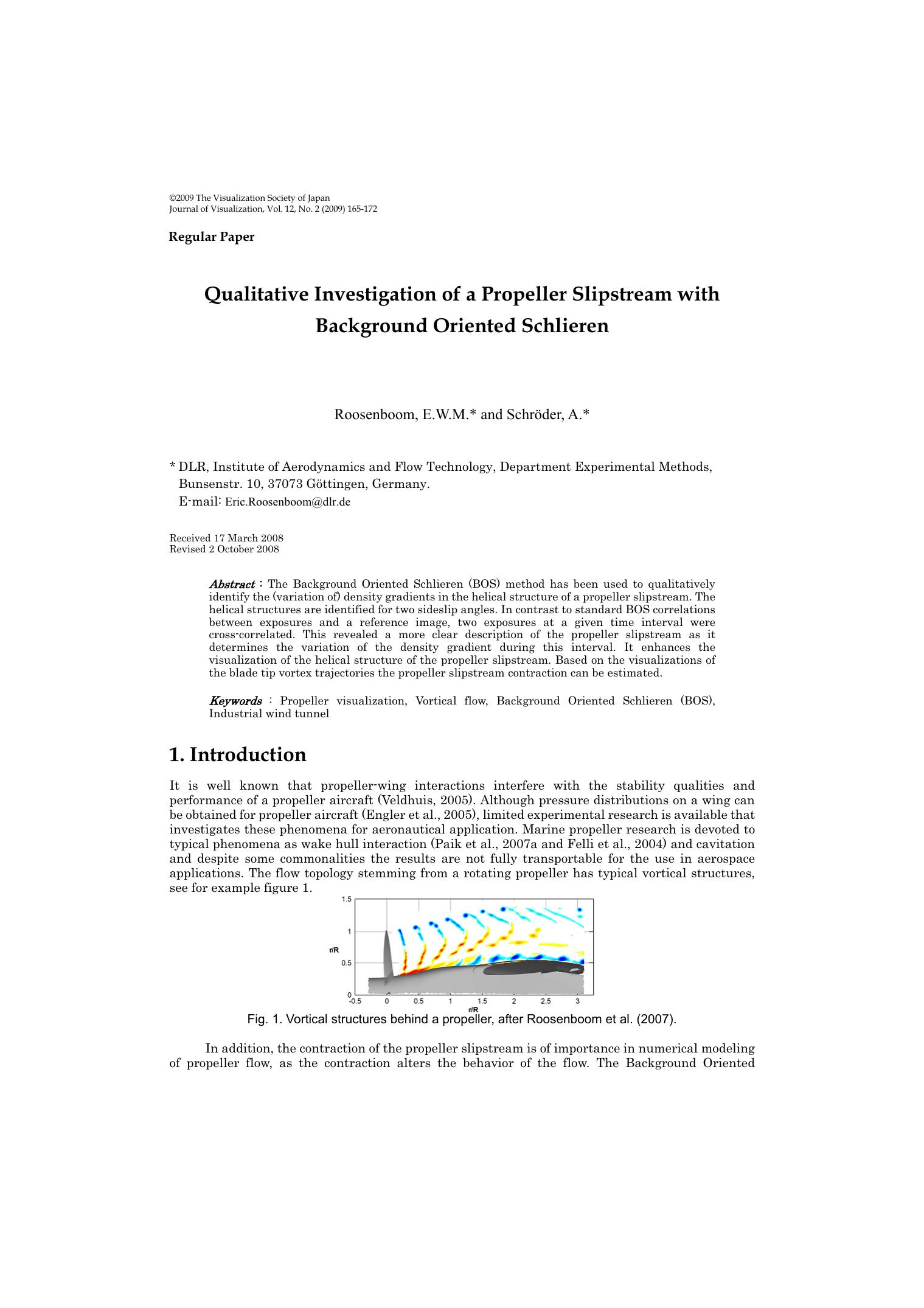 Qualitative investigation of a propeller slipstream with Background Oriented Schlieren by Unknown