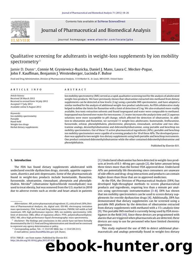 Qualitative screening for adulterants in weight-loss supplements by ion mobility spectrometry by Jamie D. Dunn