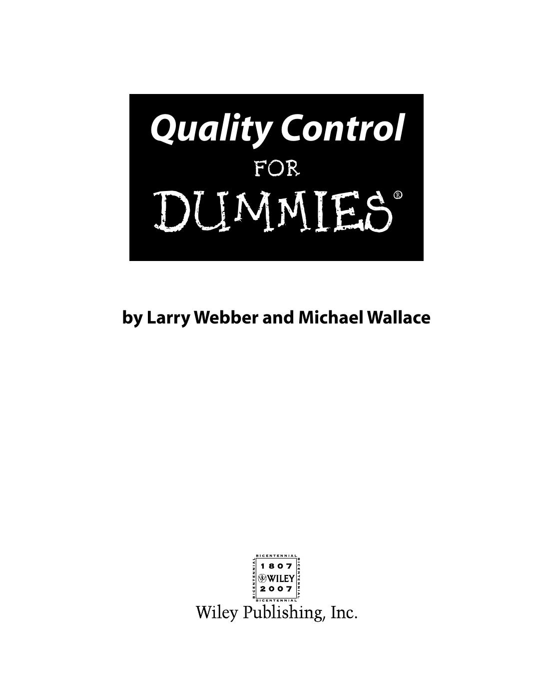 Quality Control for DUMmIES by Unknown