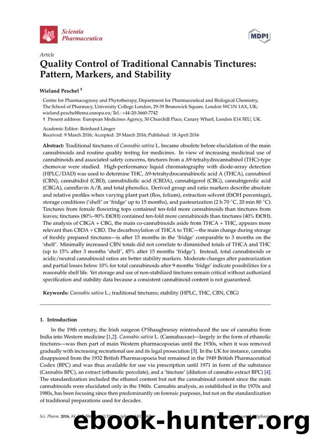 Quality Control of Traditional Cannabis Tinctures: Pattern, Markers, and Stability by Wieland Peschel