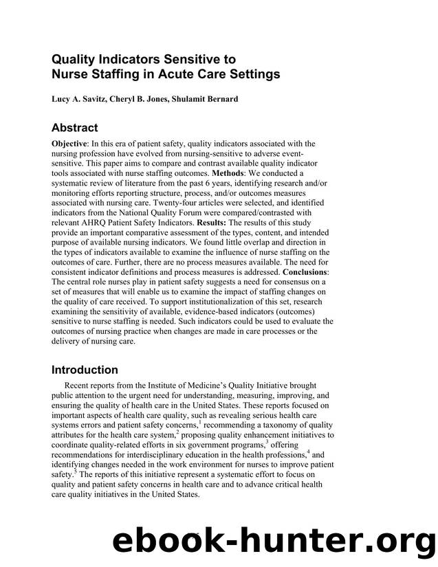Quality Indicators Sensitive to Nurse Staffing in Acute Care Settings by Unknown